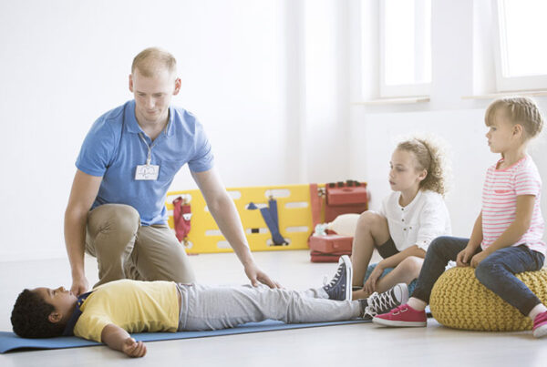 man explaining child safety